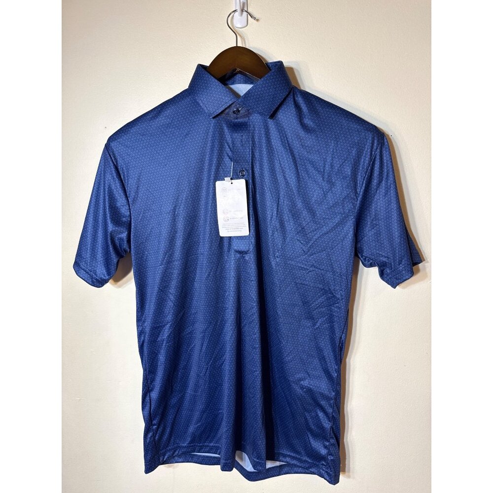 Collars & Co Lightweight Polo Textured Navy Blue Performance Dress Shirt Medium